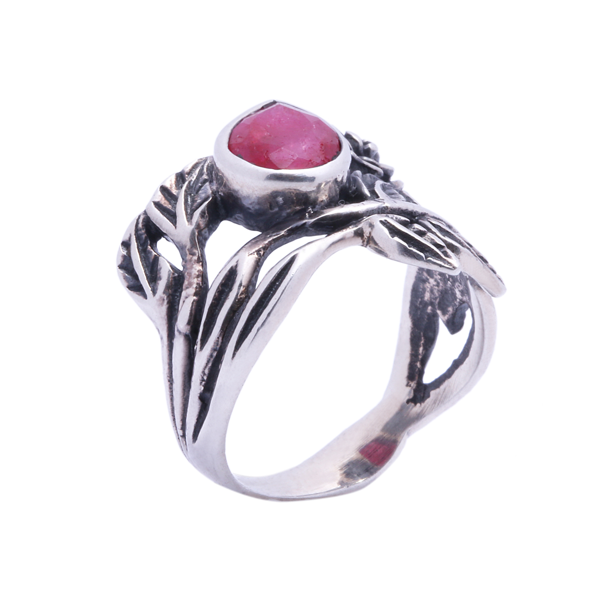 Pink Ruby Silver Ring | Petal Style Ring