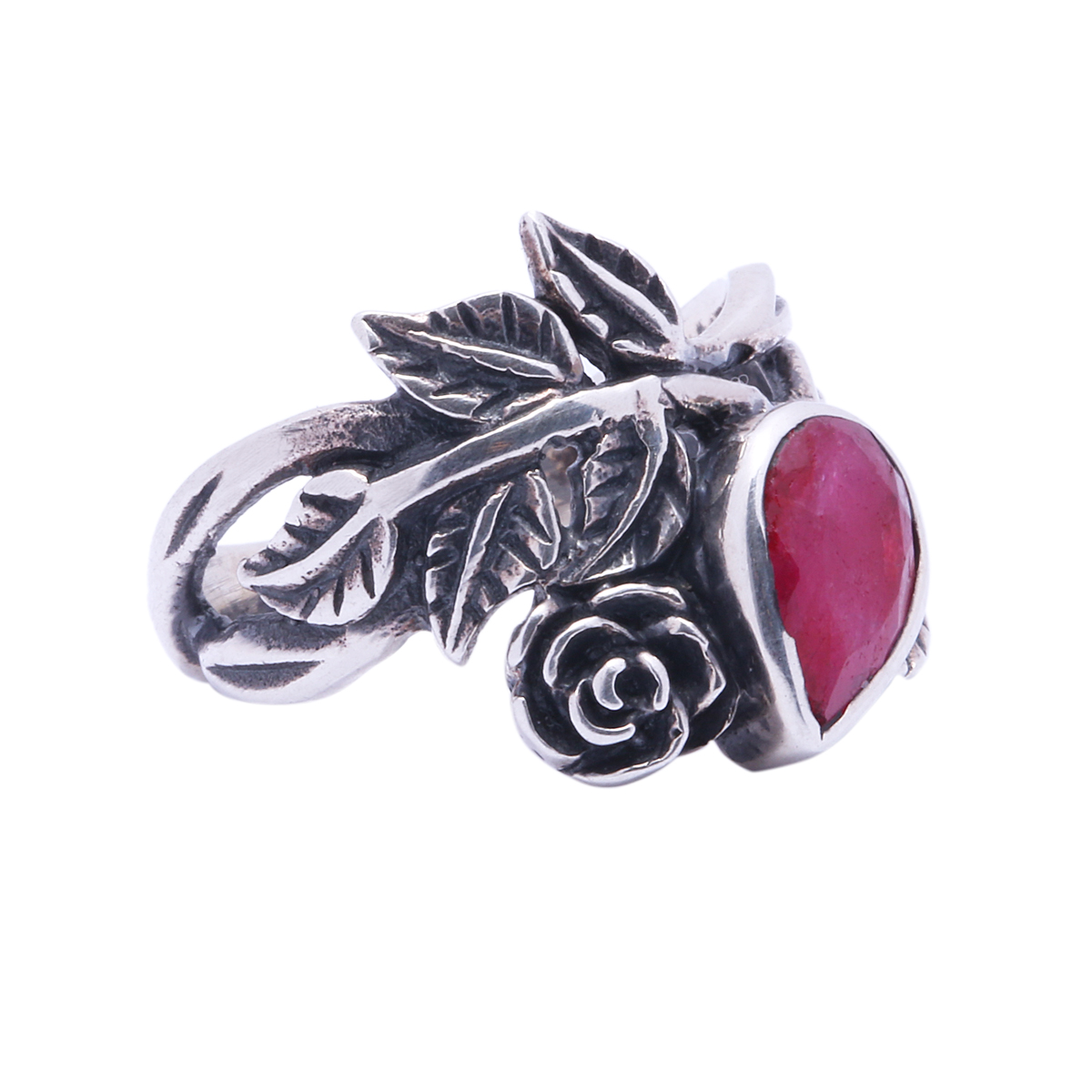 Pink Ruby Silver Ring | Petal Style Ring