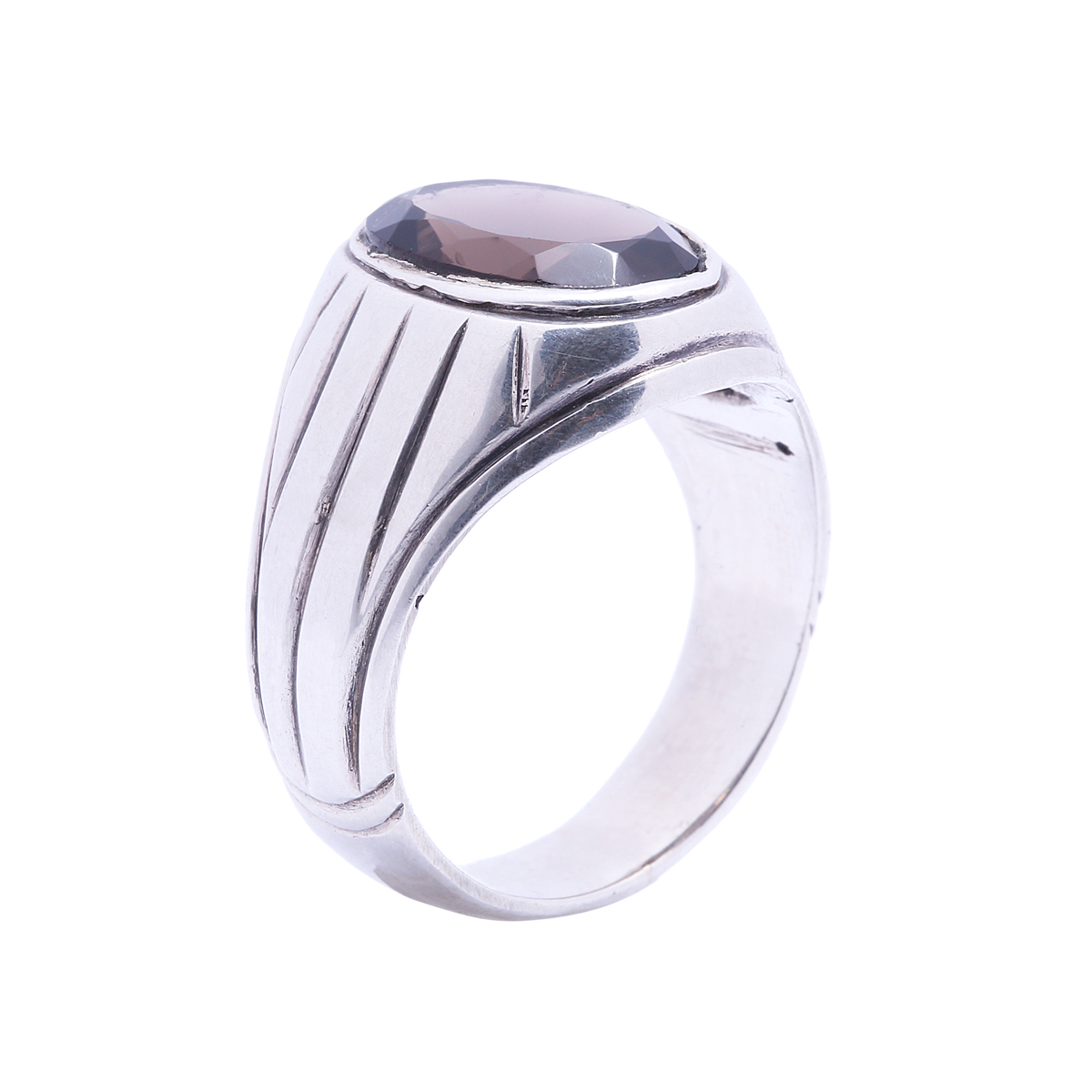 Smoky Quartz Bezel Ring | Flat Engraved Ring