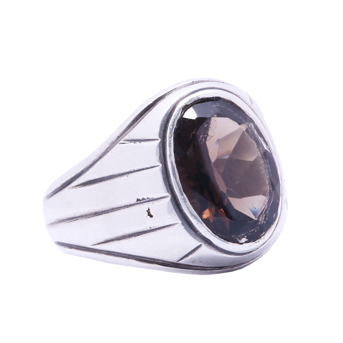 Smoky Quartz Bezel Ring | Flat Engraved Ring