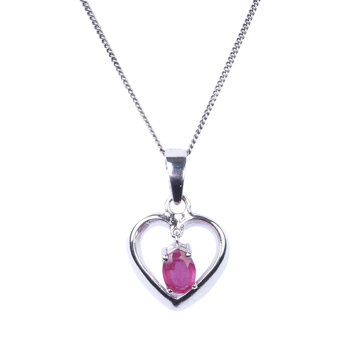 Pink Ruby Heart Pendant | Silver Drop Chain Locket 