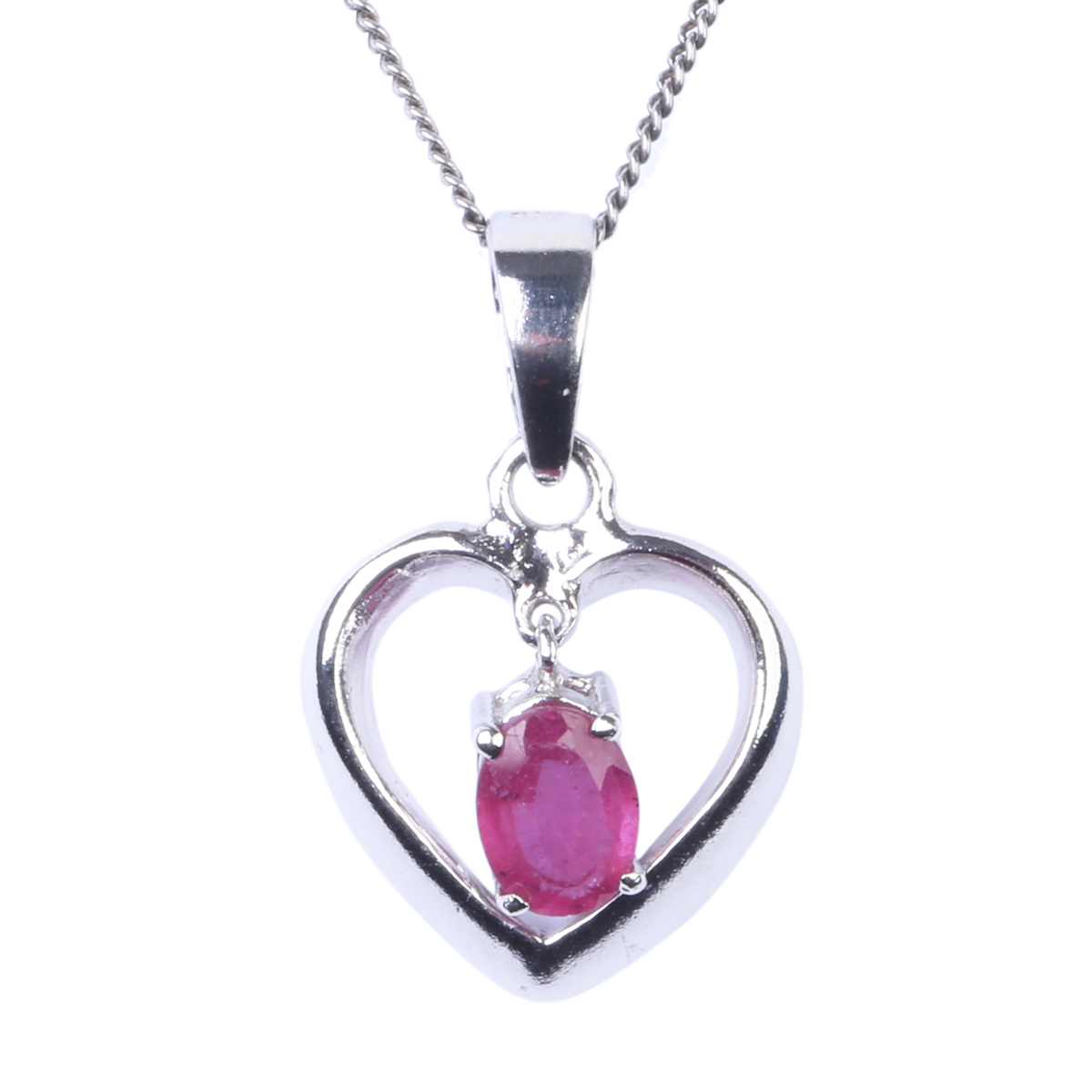 Pink Ruby Heart Pendant | Silver Drop Chain Locket 