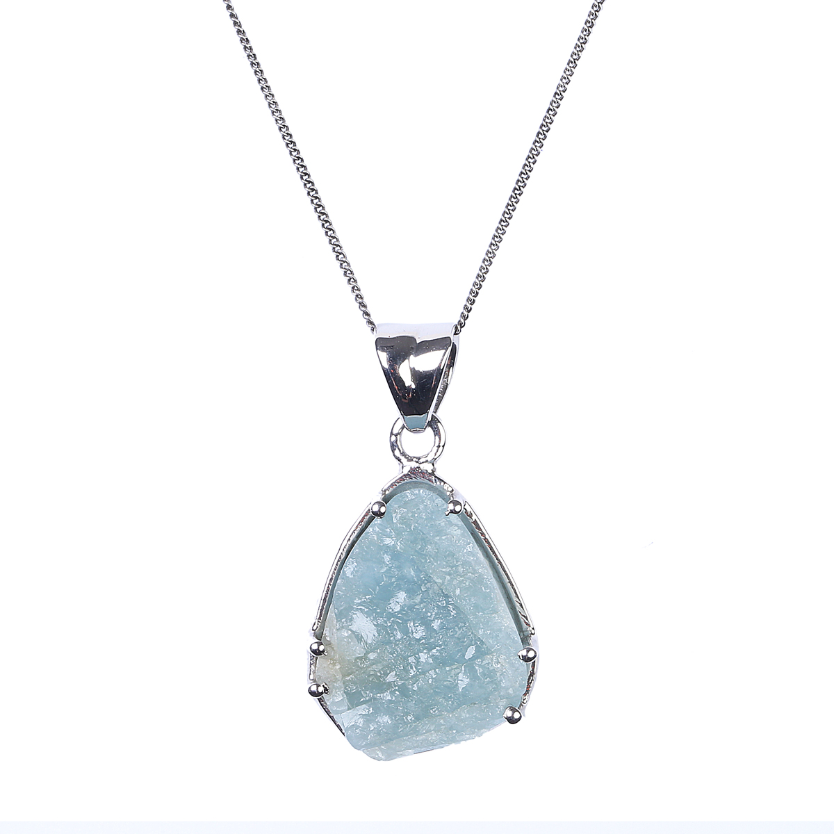 Blue Raw Aquamarine Pear Pendant | Silver Water Drop Necklace