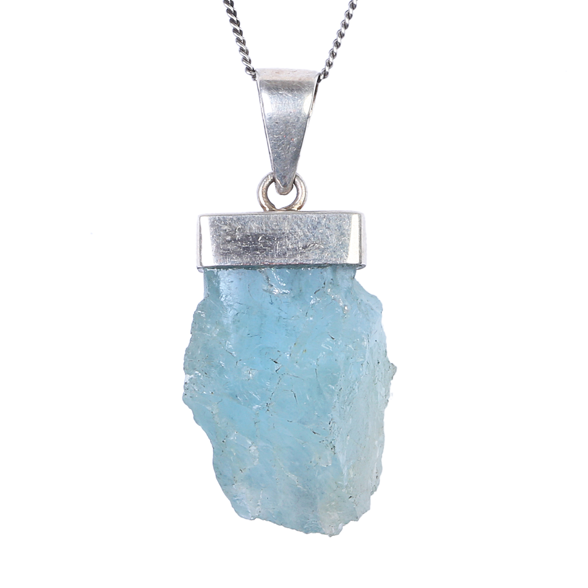 Blue Rough Aquamarine Necklace | Drop Chain Locket