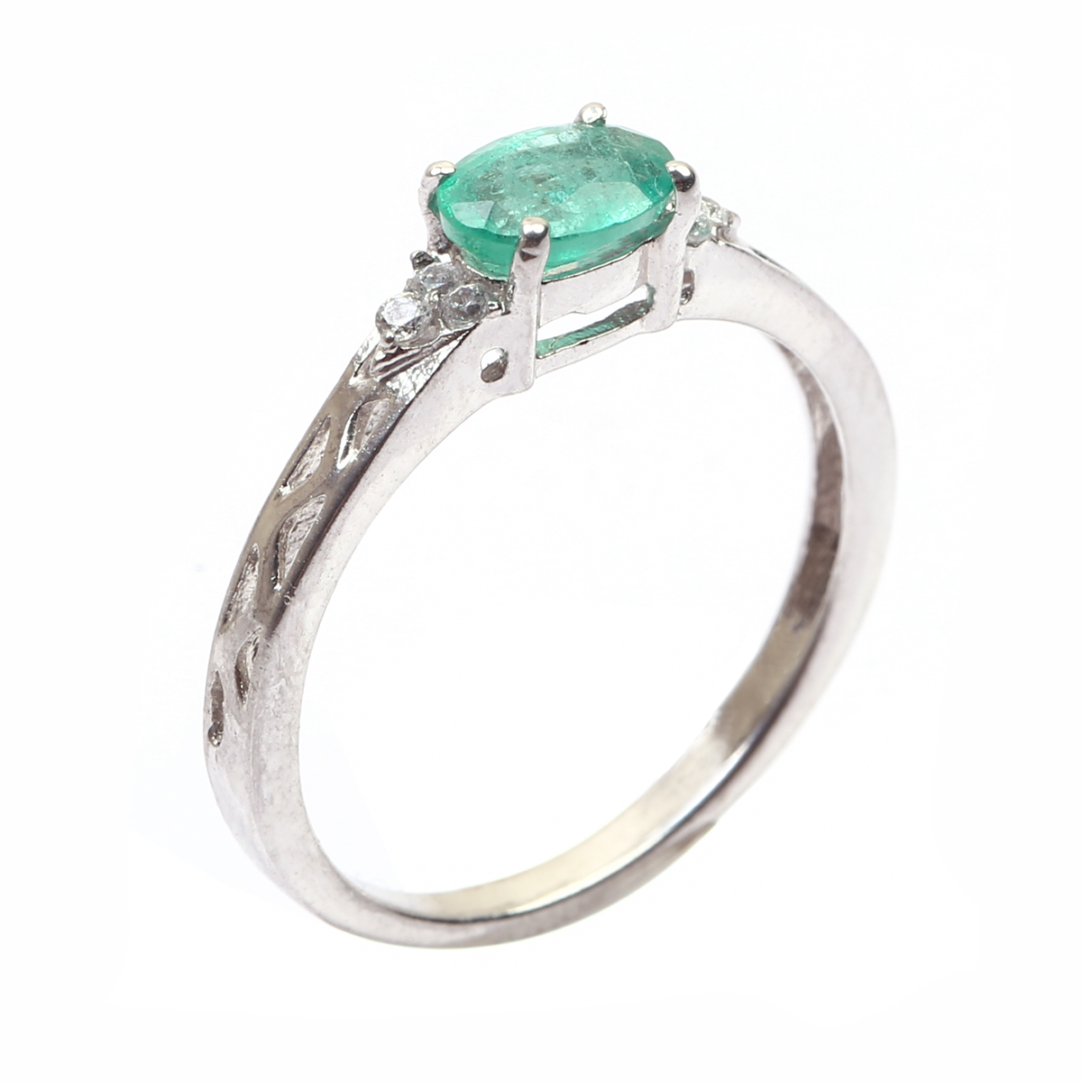 Green Emerald Stone Ring | Pave Band Silver Ring