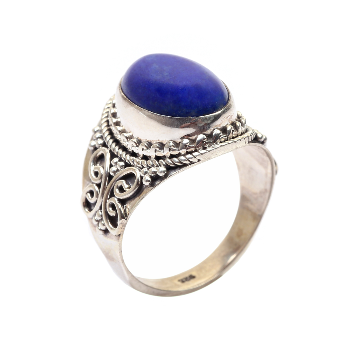 Blue Lapis Lazuli Oval Cut Ring | Silver Butterfly Band Ring