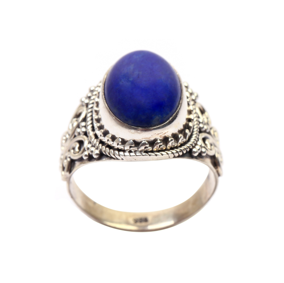 Blue Lapis Lazuli Oval Cut Ring | Silver Butterfly Band Ring