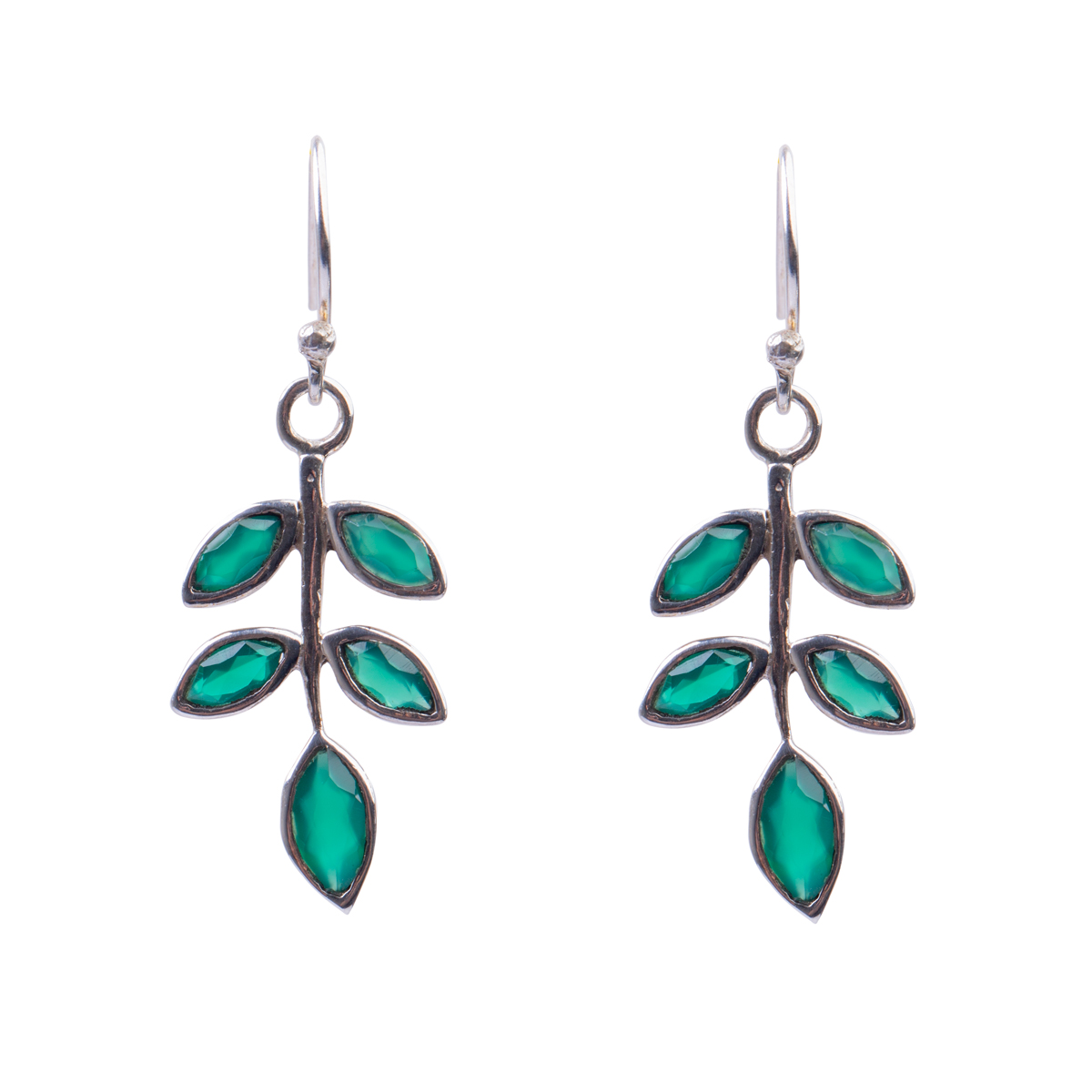 Green Agate Leaf Earrings | Silver Dangle Earrings