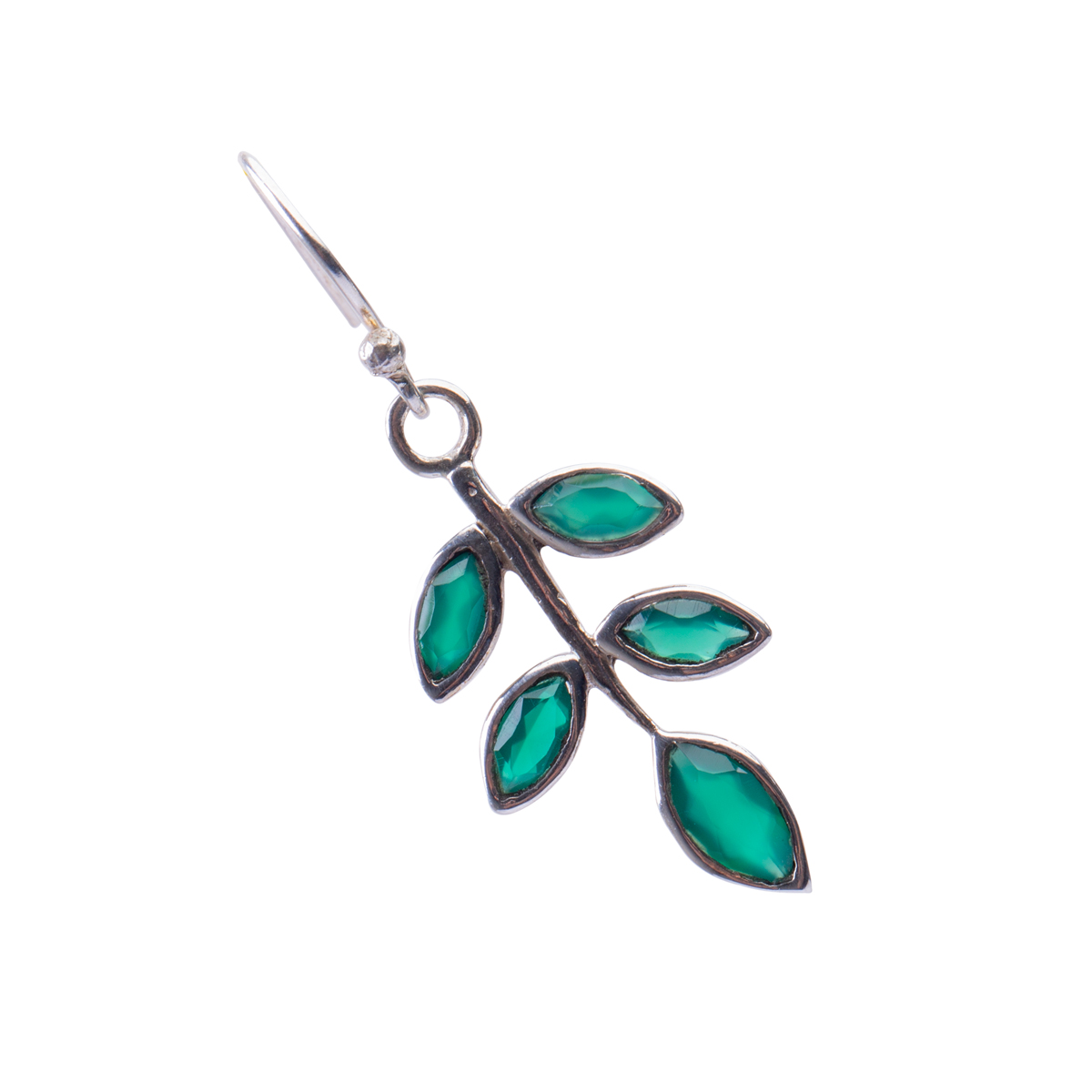 Green Agate Leaf Earrings | Silver Dangle Earrings