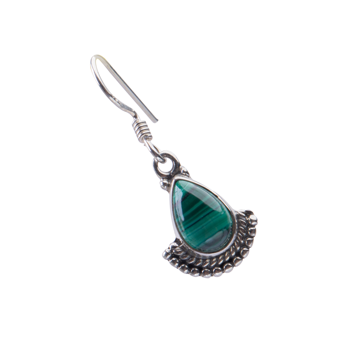 Green Malachite Pear Earrings | Silver Dangle Earrings