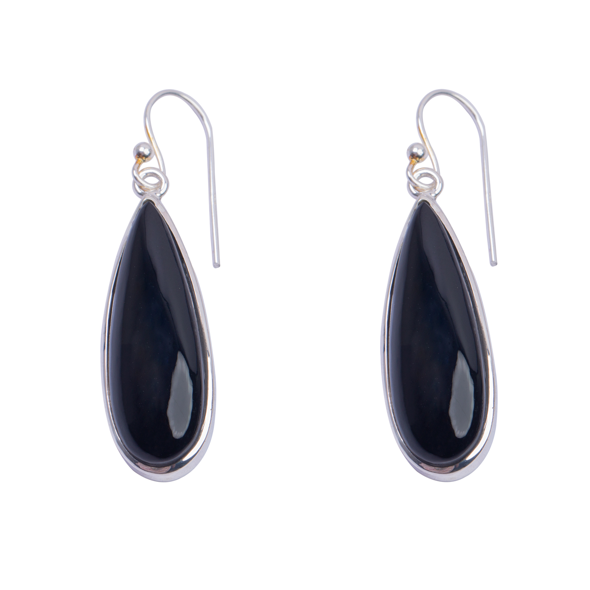 Black Agate Pear Style Earrings | Teardrop Silver Earrings