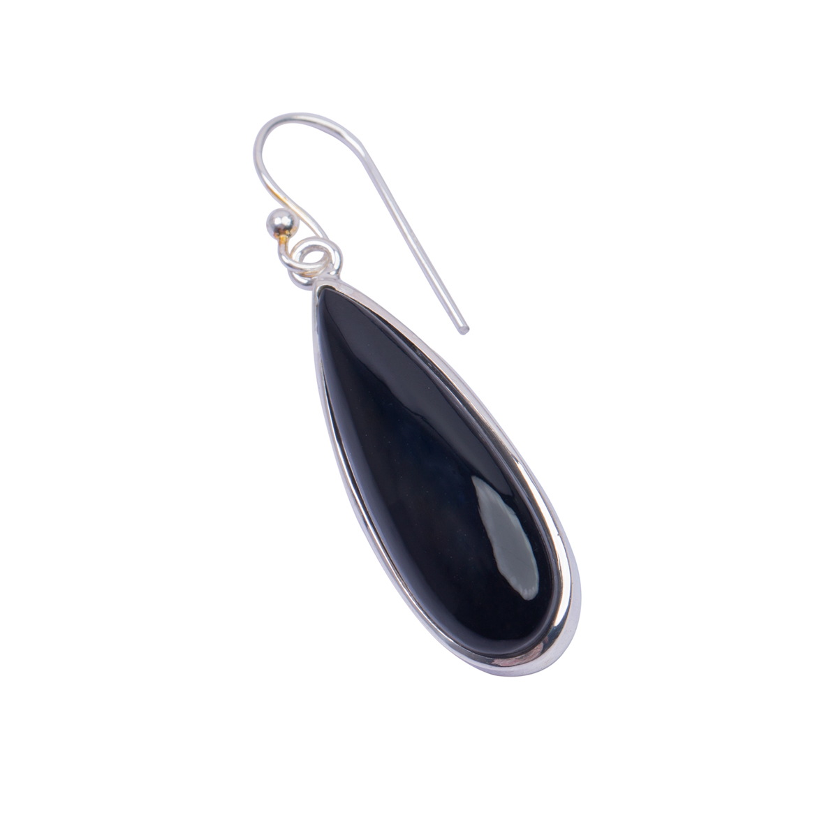 Black Agate Pear Style Earrings | Teardrop Silver Earrings