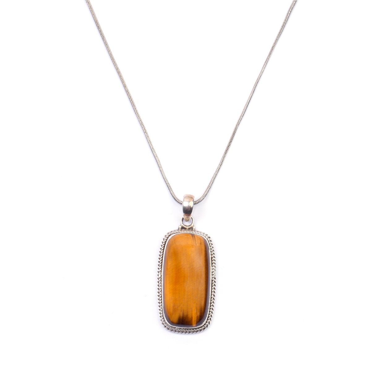 Brown Tiger Eye Pendant | Silver Drop Rectangle Locket