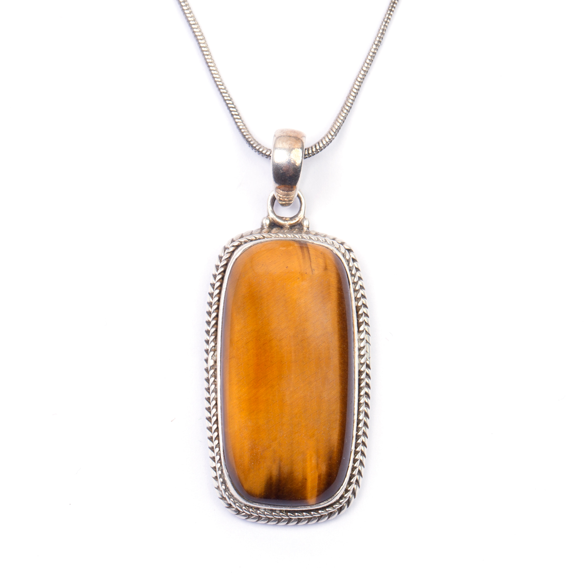 Brown Tiger Eye Pendant | Silver Drop Rectangle Locket