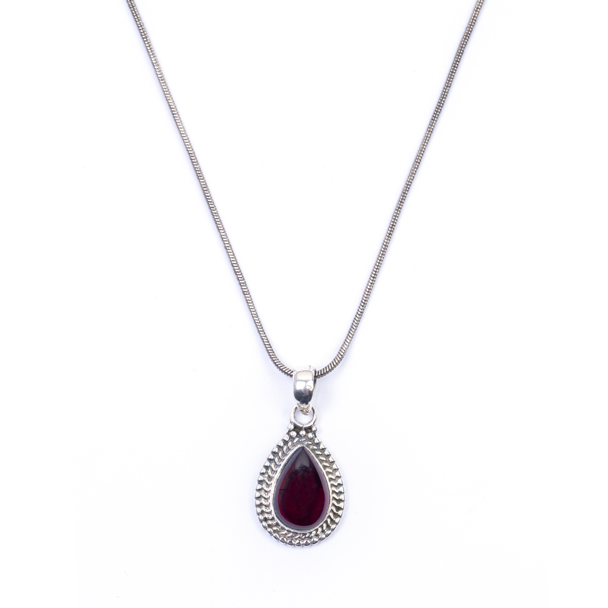 Garnet Pear Pendant | Silver Teardrop Locket 