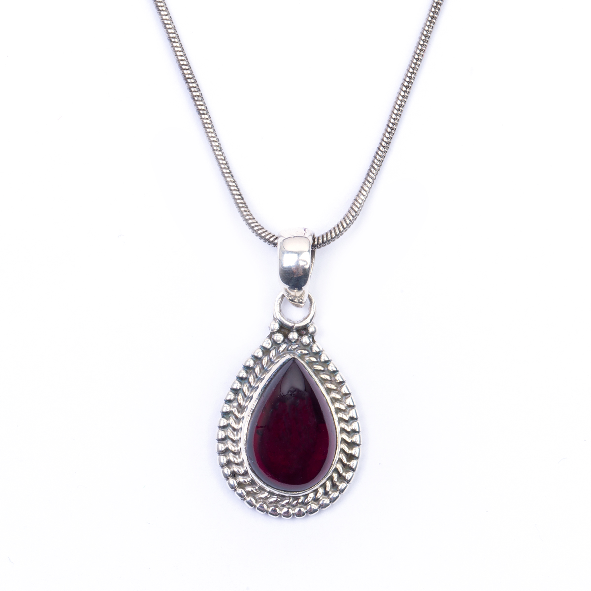 Garnet Pear Pendant | Silver Teardrop Locket 