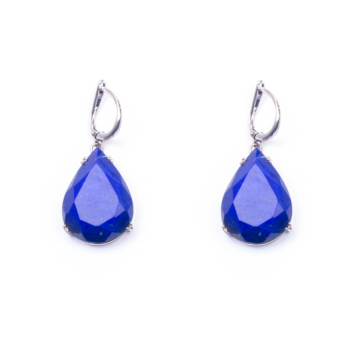 Blue Lapis Clip-on Earrings | Silver Pear Earrings