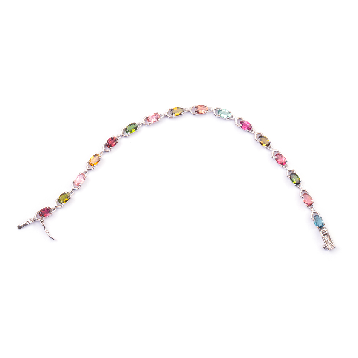 Rainbow Tourmaline Bracelet | Chain Silver Bracelet