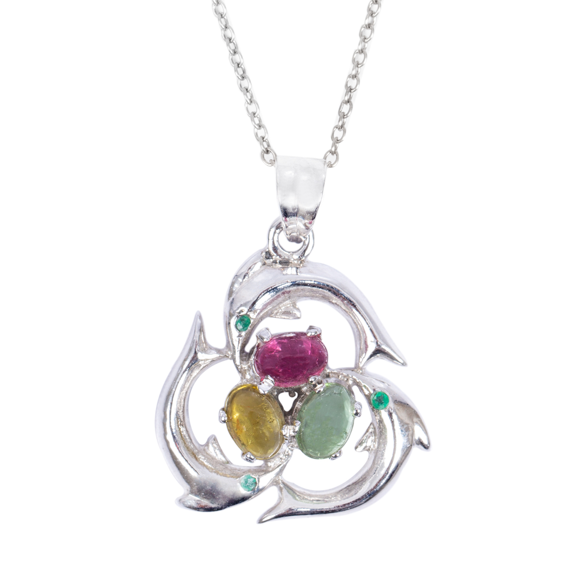 Trillion Tourmaline Pendant | Floral Style Silver Locket