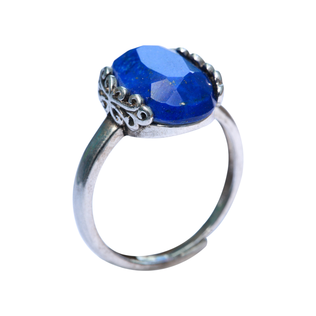 Lapis Lazuli Solitaire Ring | Silver Oval Engraved Ring