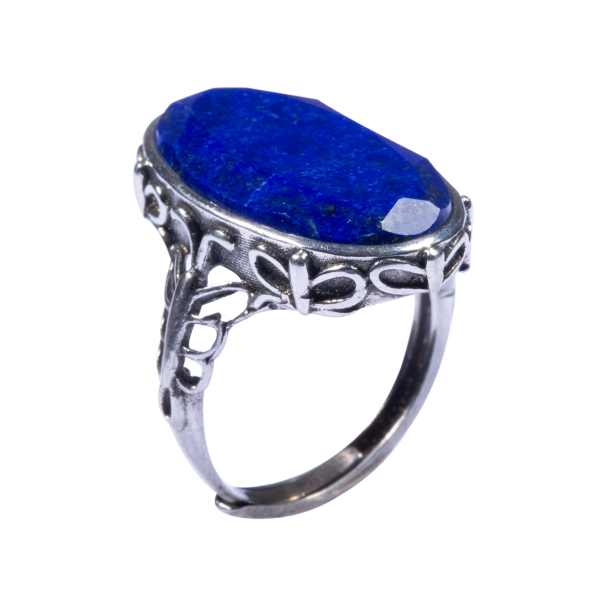 Blue Lapis Oval Radiant Ring | Silver Pave Band Ring