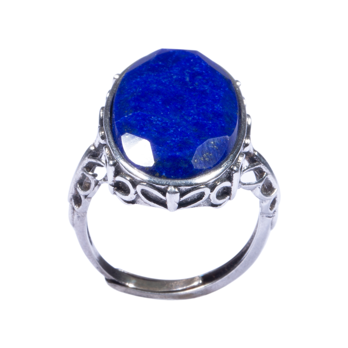 Blue Lapis Oval Radiant Ring | Silver Pave Band Ring