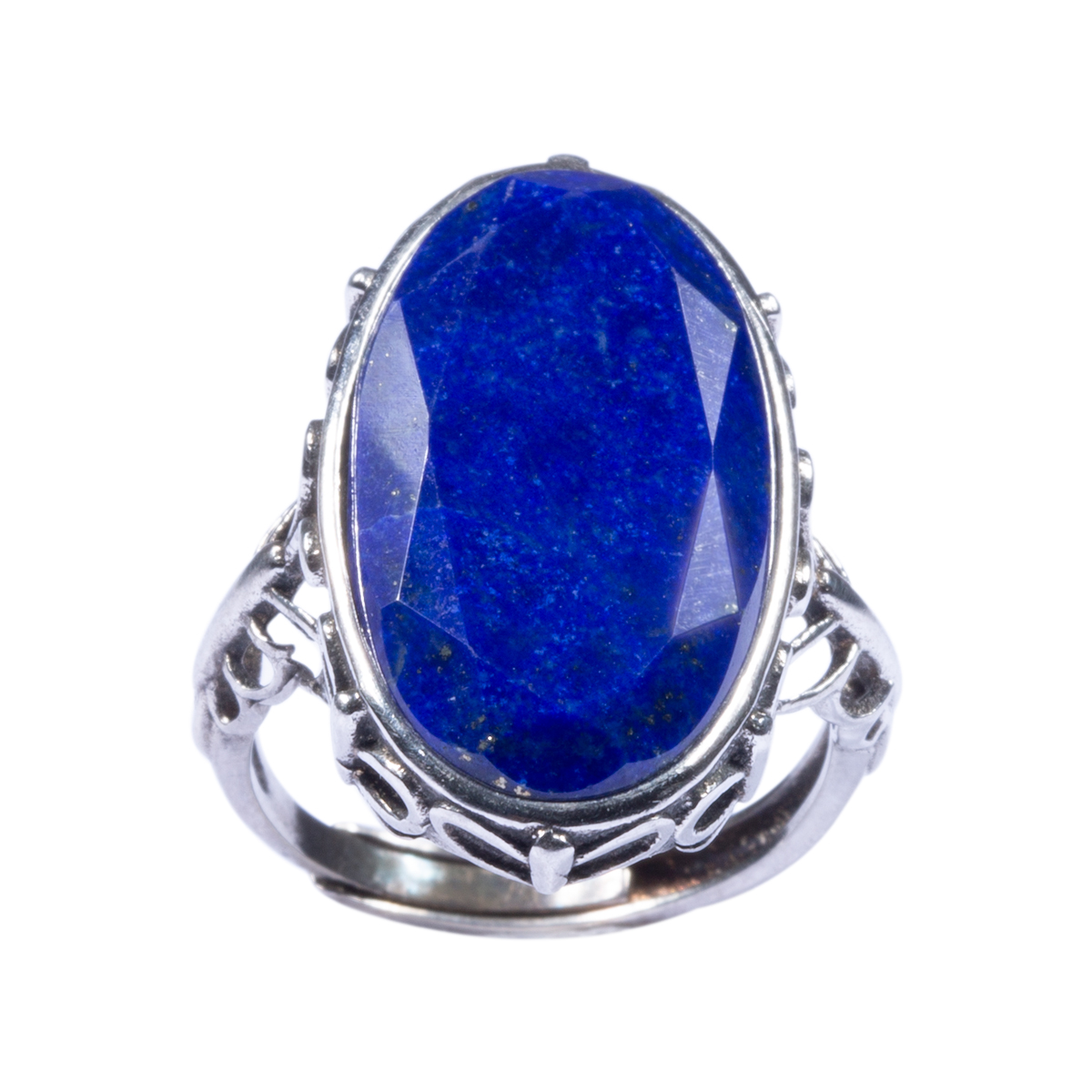 Blue Lapis Oval Radiant Ring | Silver Pave Band Ring