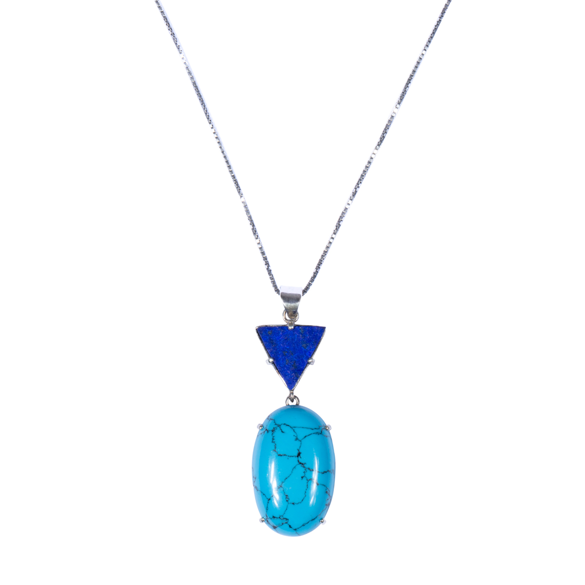 Lapis and Turquoise Pendant | Silver Drop Chain Locket
