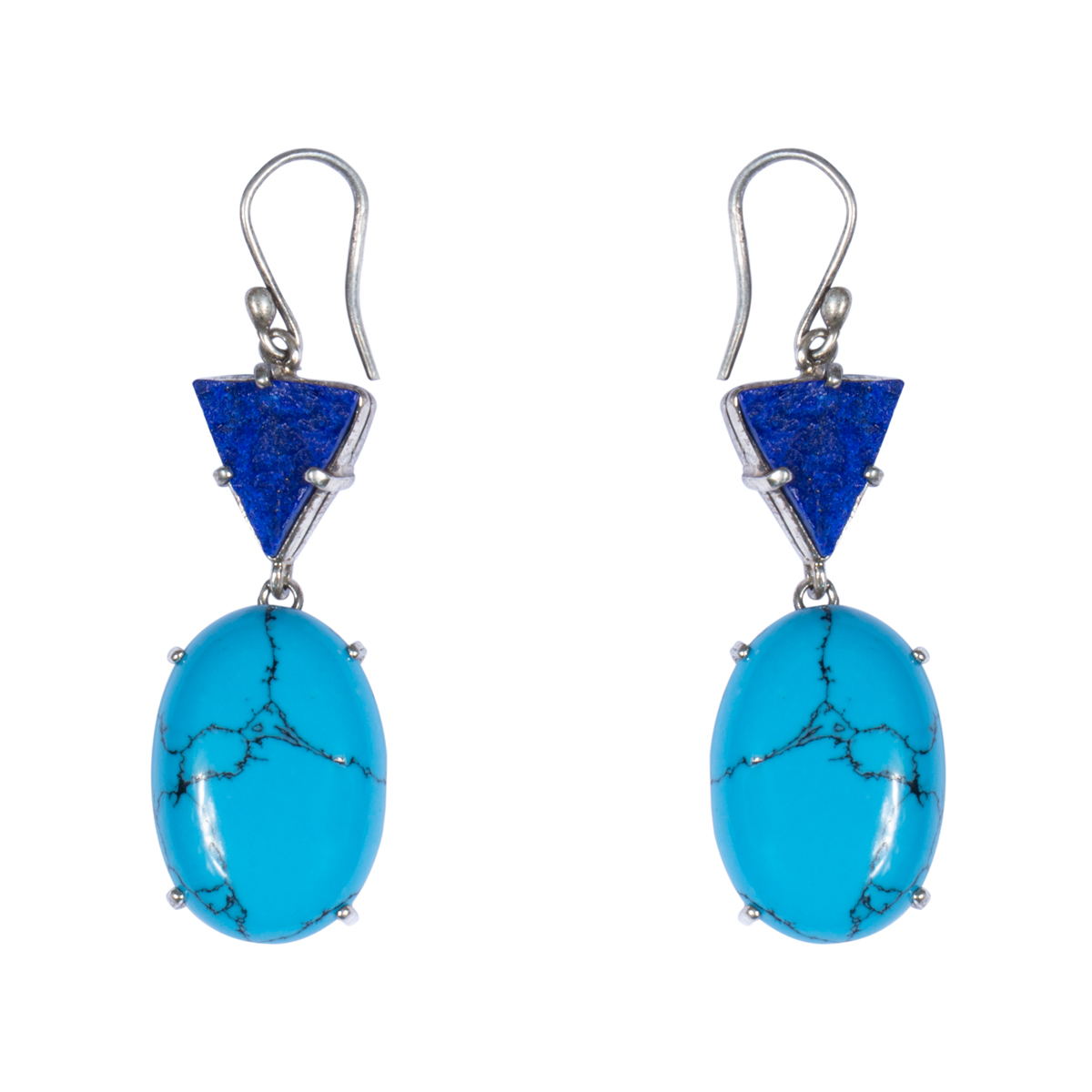 Lapis and Turquoise Earrings | Hook Silver Earrings 
