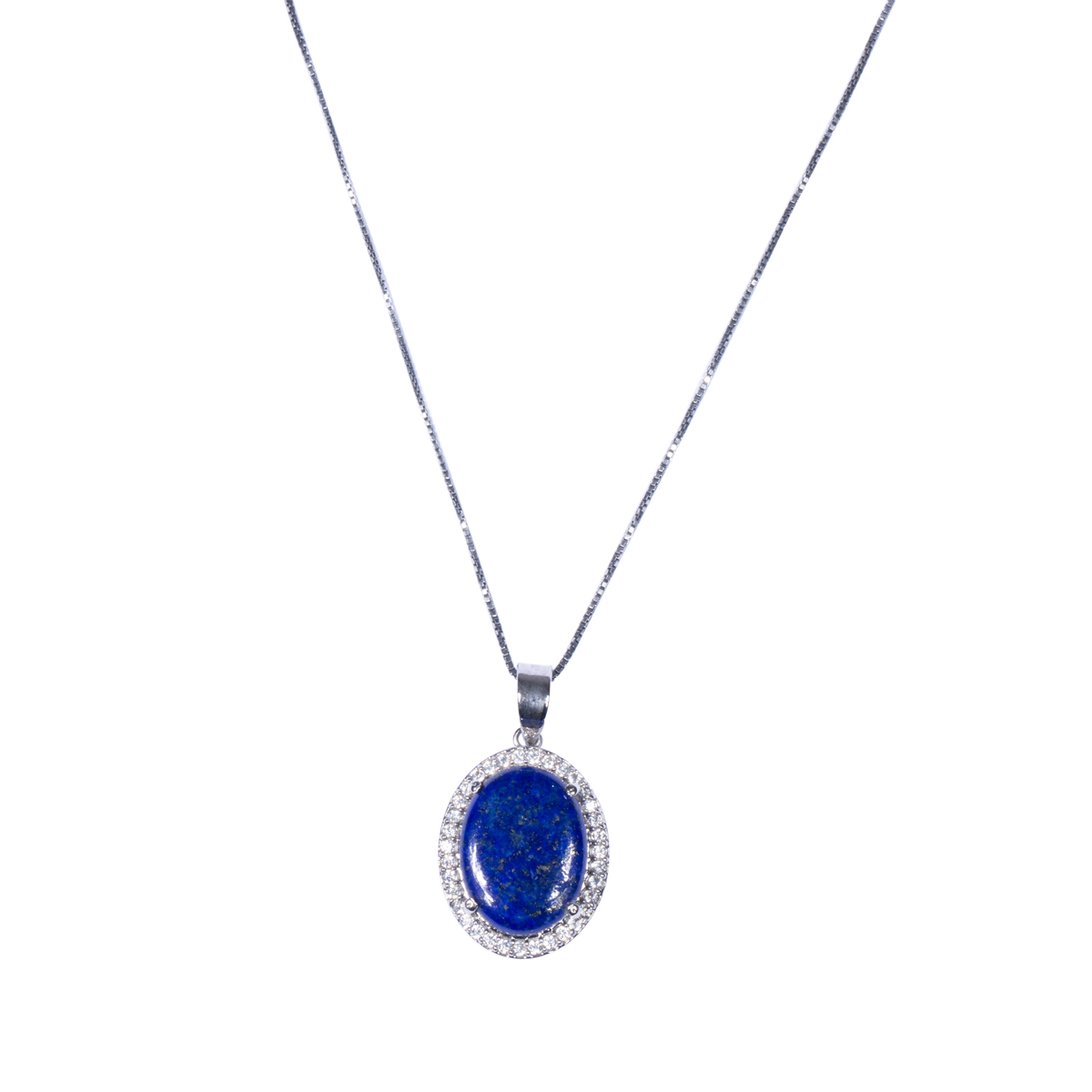 Round Lapis Stone Pendant | Silver Drop Locket