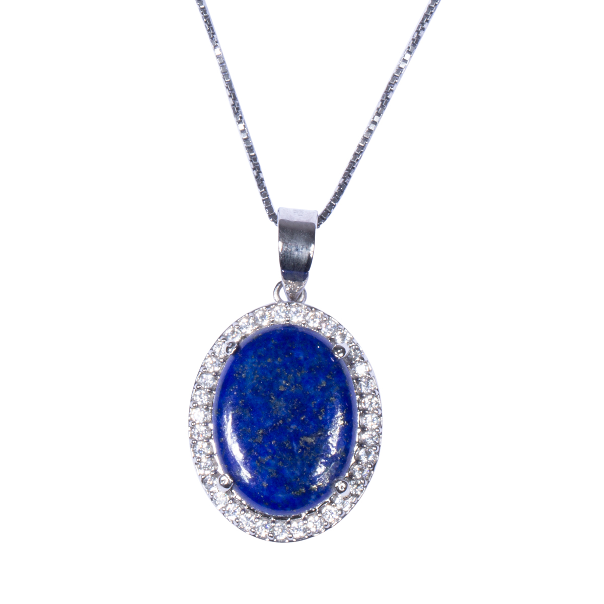 Round Lapis Stone Pendant | Silver Drop Locket