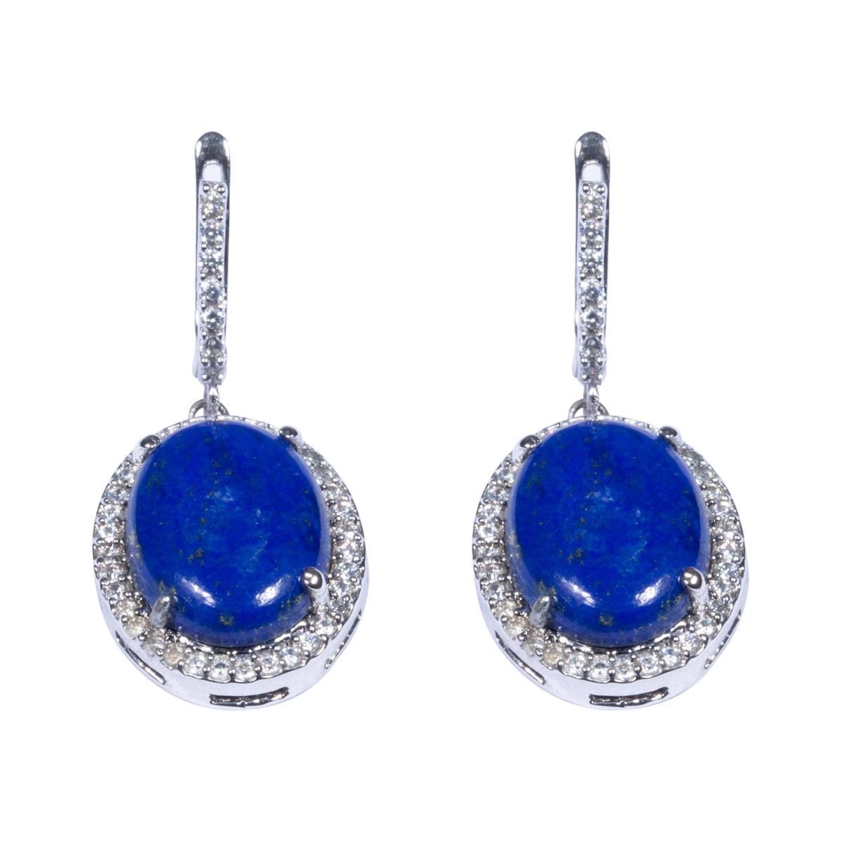 Lapis Silver Earrings | Round Carved Clip-On Earrings