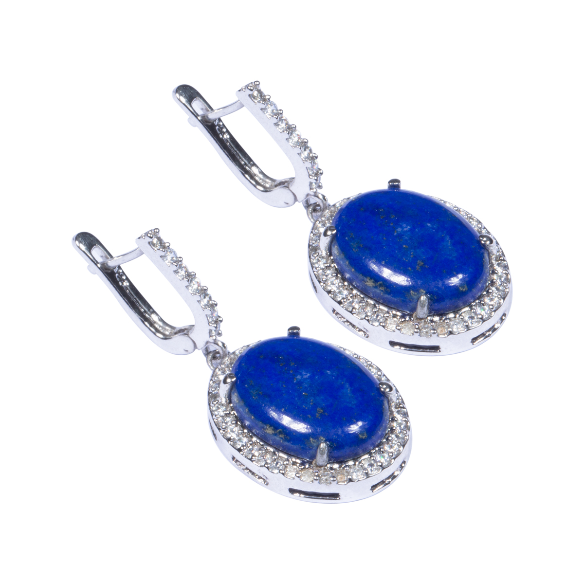 Lapis Silver Earrings | Round Carved Clip-On Earrings