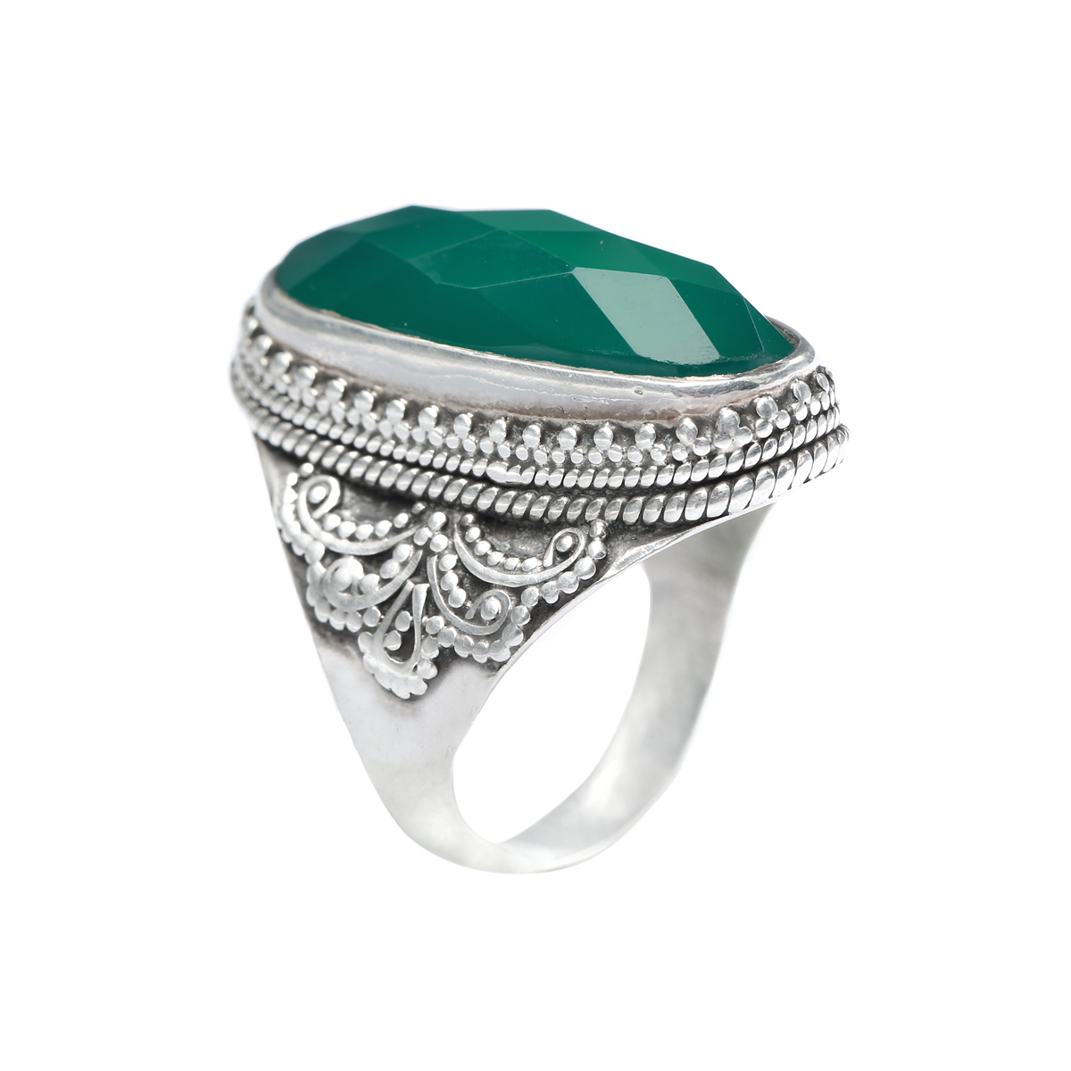 Green Moss Agate Ring | Marquise Carved Ring