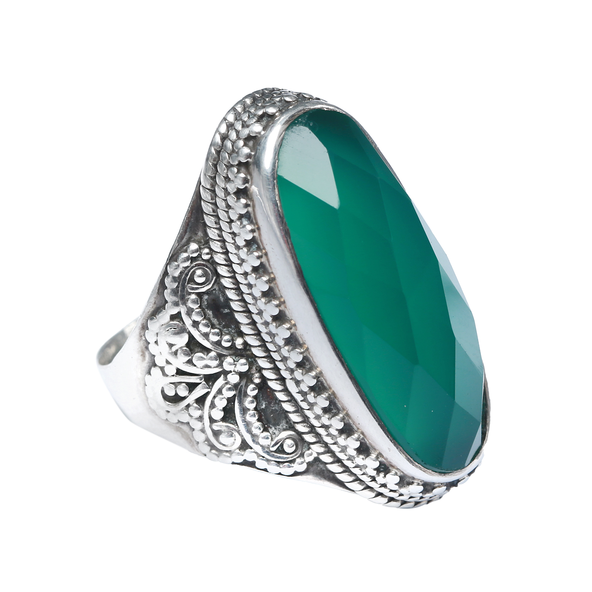 Green Moss Agate Ring | Marquise Carved Ring