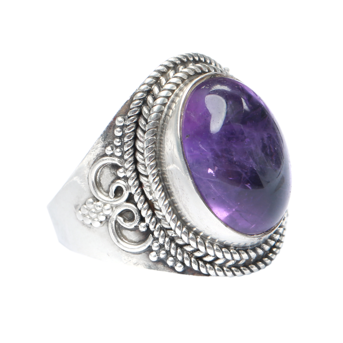 Amethyst Stone Carved Ring | Round Solitaire Ring