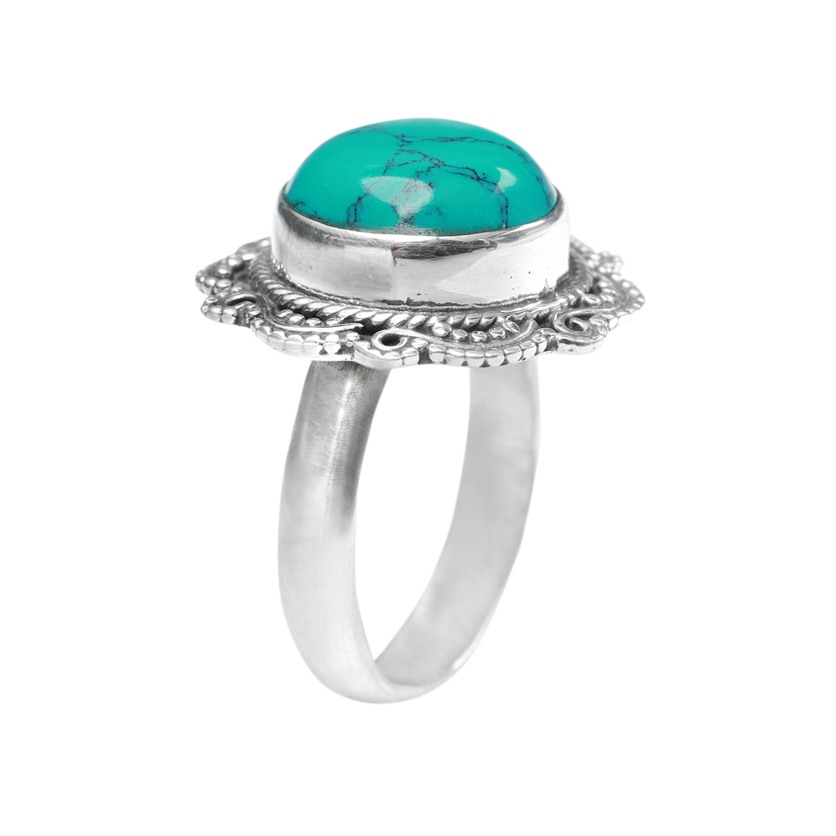 Flower Turquoise Stone Ring | Silver Solitaire Ring
