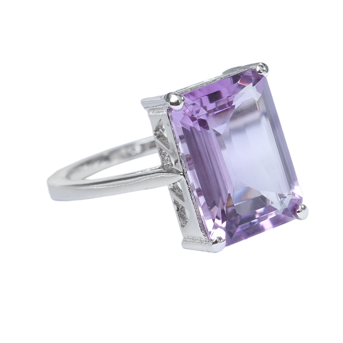 Purple Amethyst Stone Ring | Baguette Silver Ring