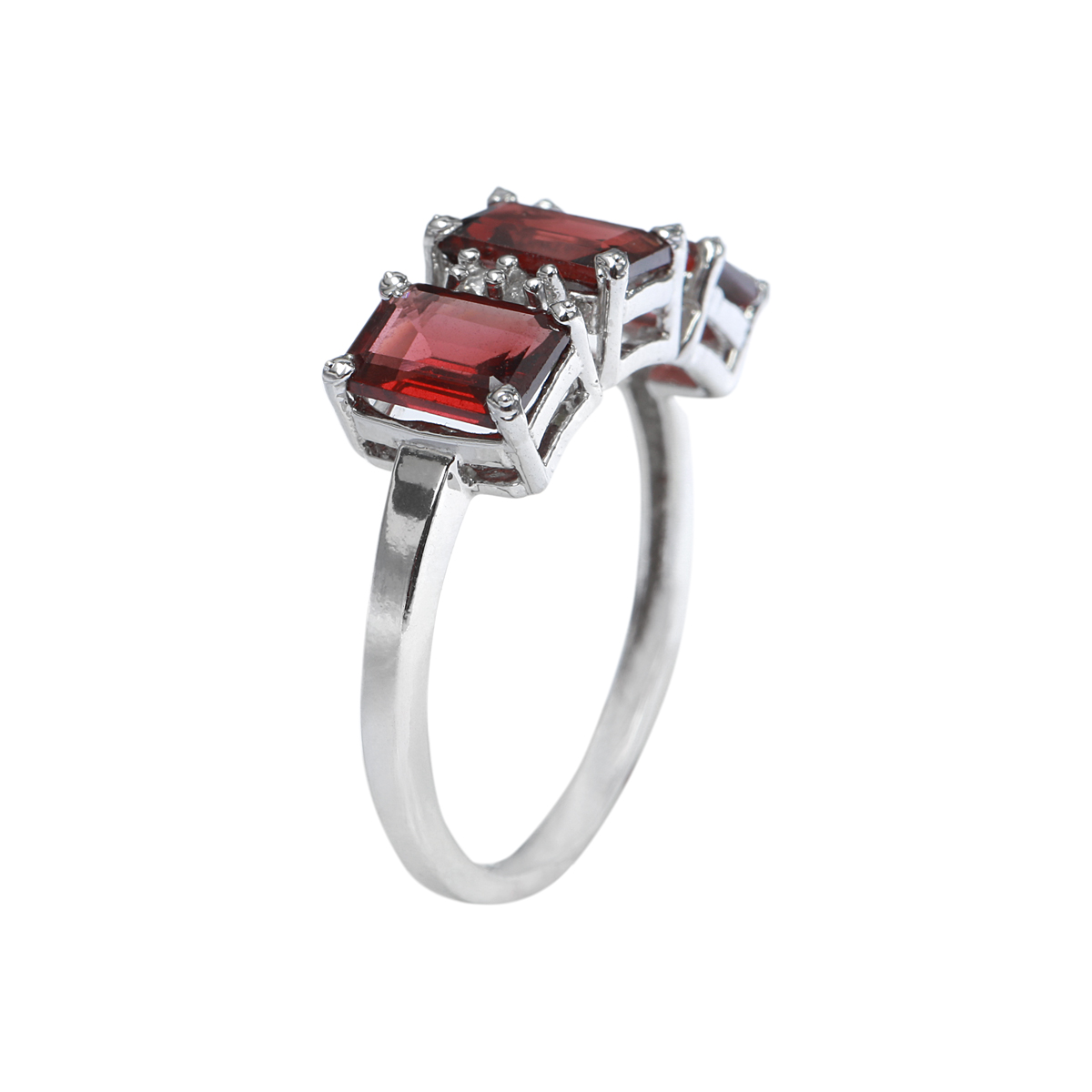 Maroon Garnet Stone Ring | Three-Stone Style Silver Ring