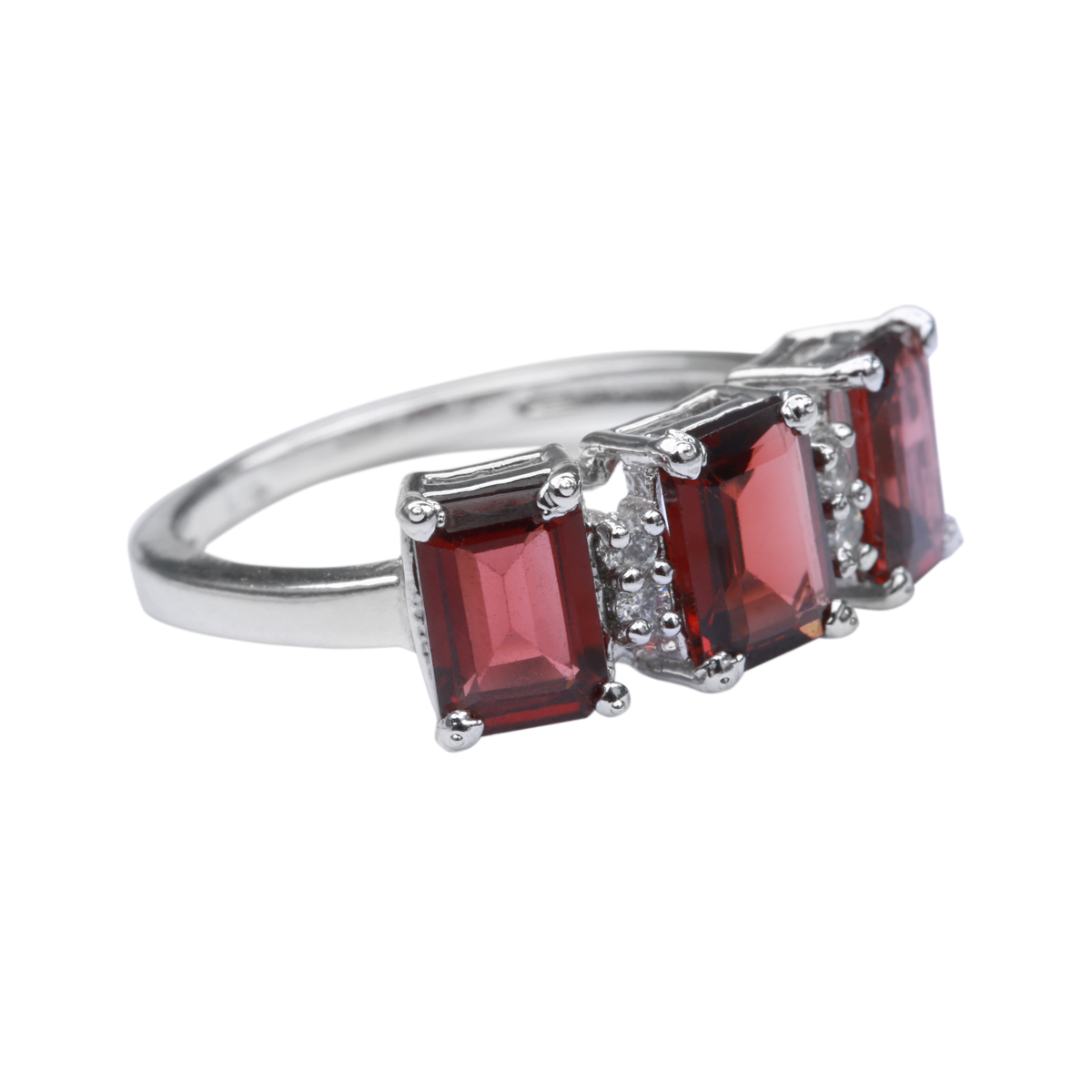 Maroon Garnet Stone Ring | Three-Stone Style Silver Ring