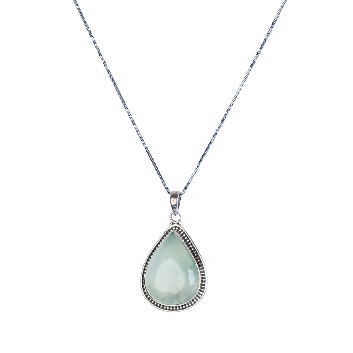 Agate Stone Pendant | Teardrop Silver Chain Locket
