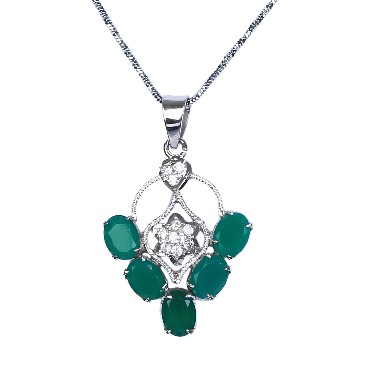 Green Agate Stone Pendant | Triangular Silver Locket  