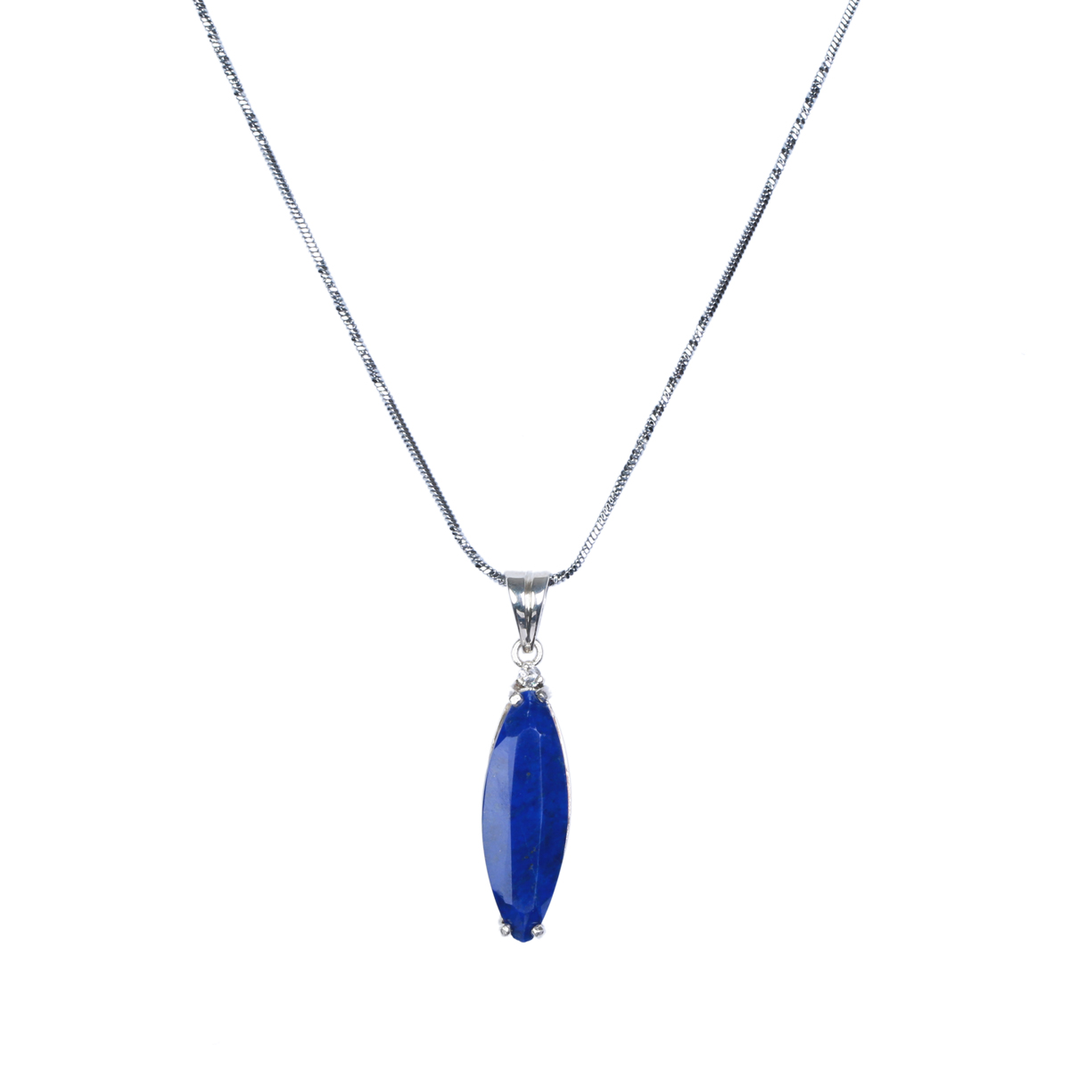 Lapis Lazuli Stone Pendant | Marquise Drop Silver Locket 