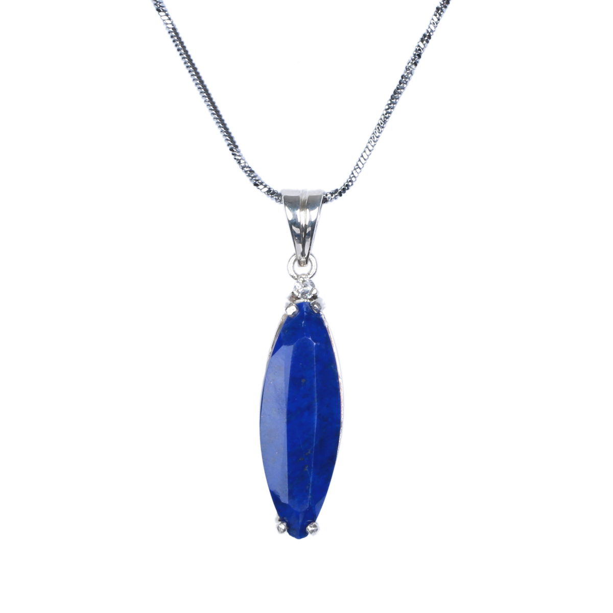 Lapis Lazuli Stone Pendant | Marquise Drop Silver Locket 
