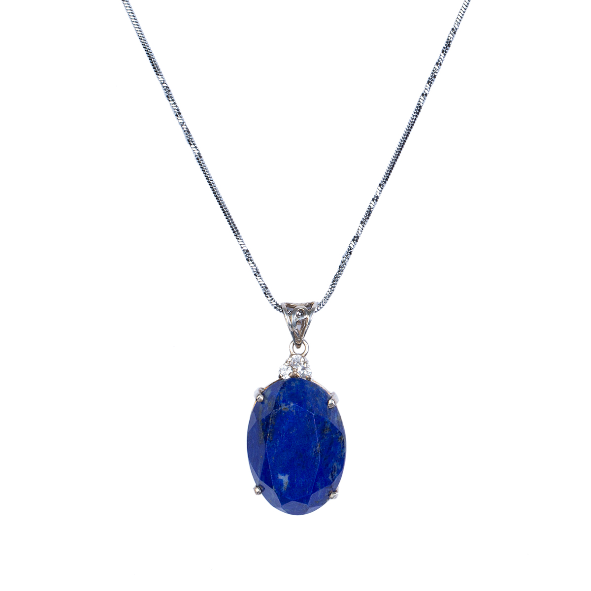 Lapis Lazuli Silver Pendant | Round Chain Locket