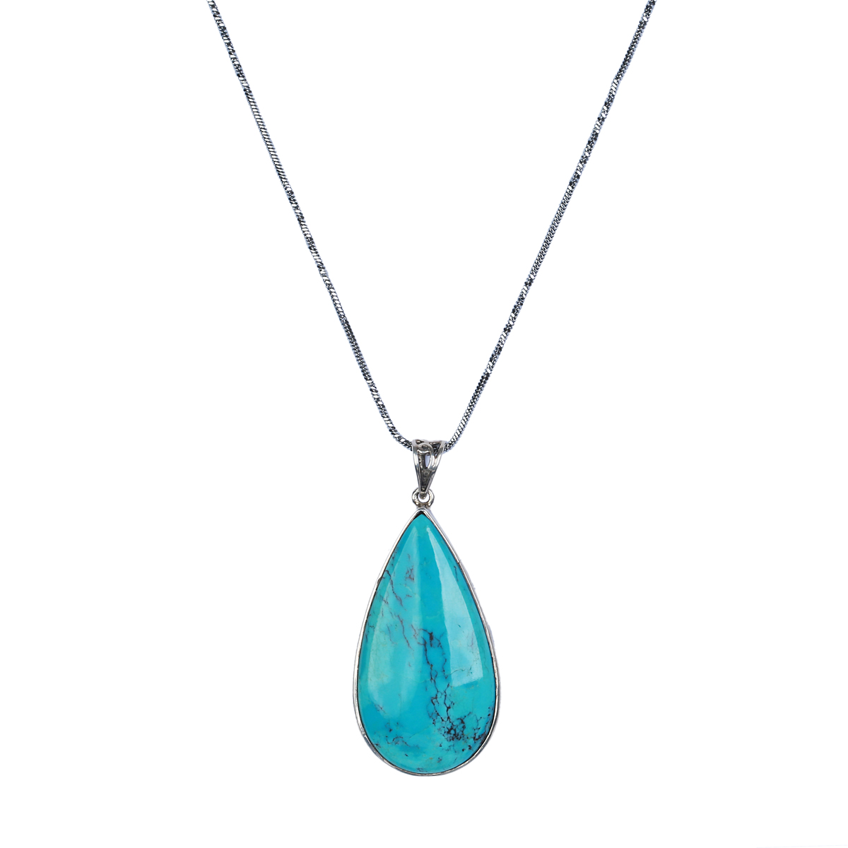 Turquoise Stone Pendant | Teardrop Silver Locket 