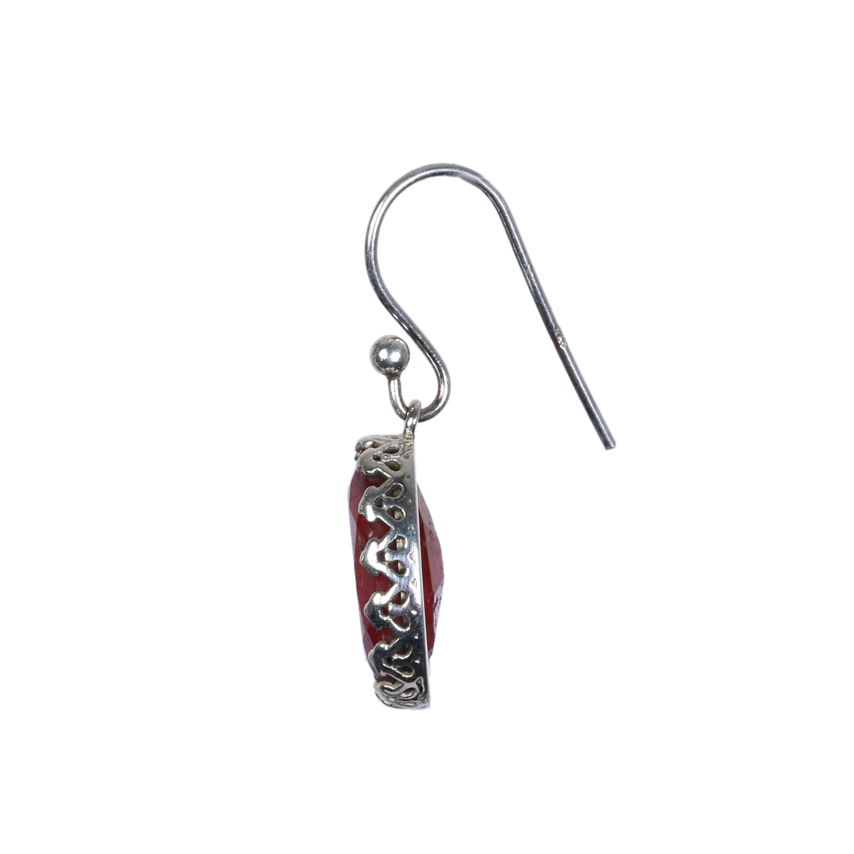 Red Ruby Stone Earrings | Round Hook Silver Earrings 