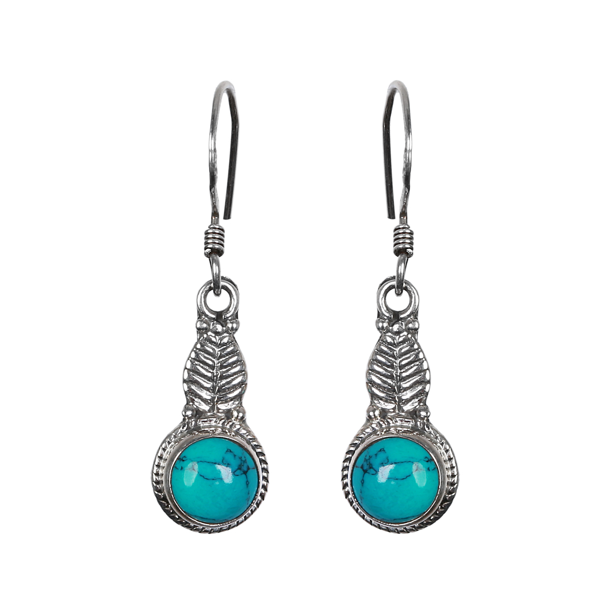 Turquoise Stone Earrings | Silver Drop Earrings 