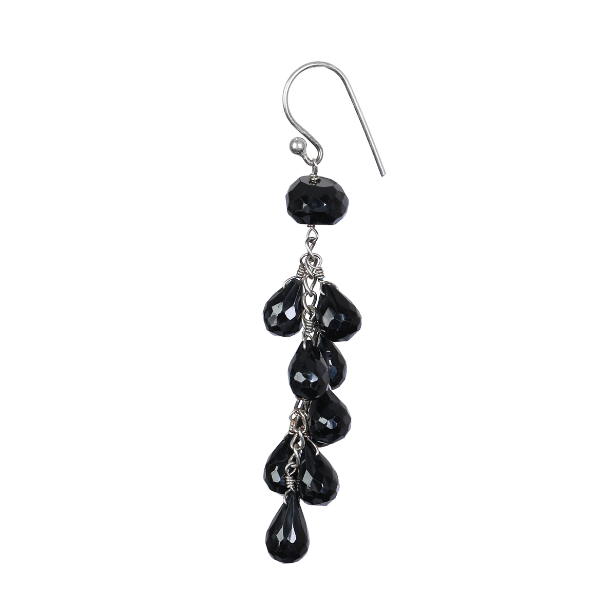 Black Agate Drop Earrings | Cluster Silver Earrings