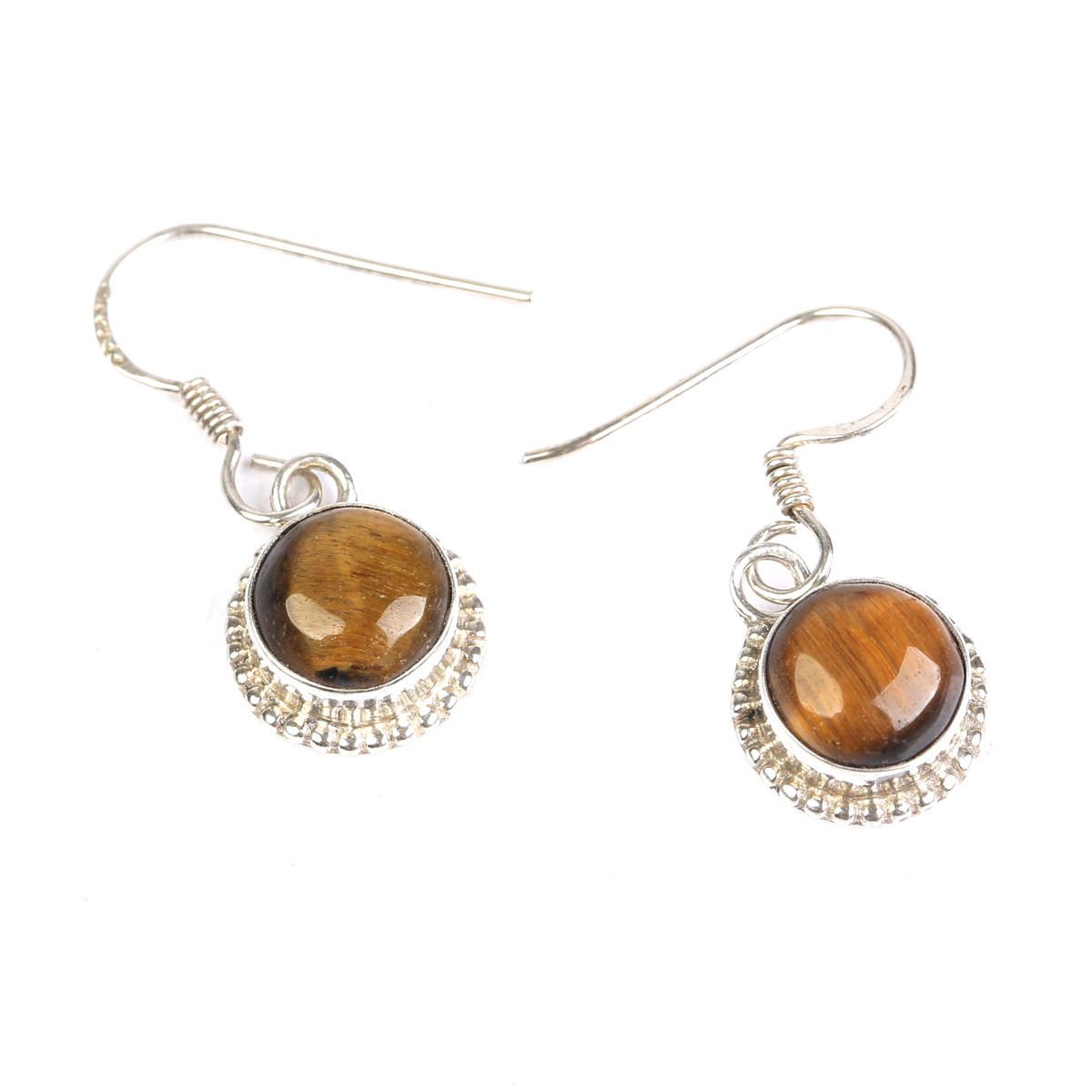 Tiger Eye Stone Earrings | Silver Round Hook Earrings
